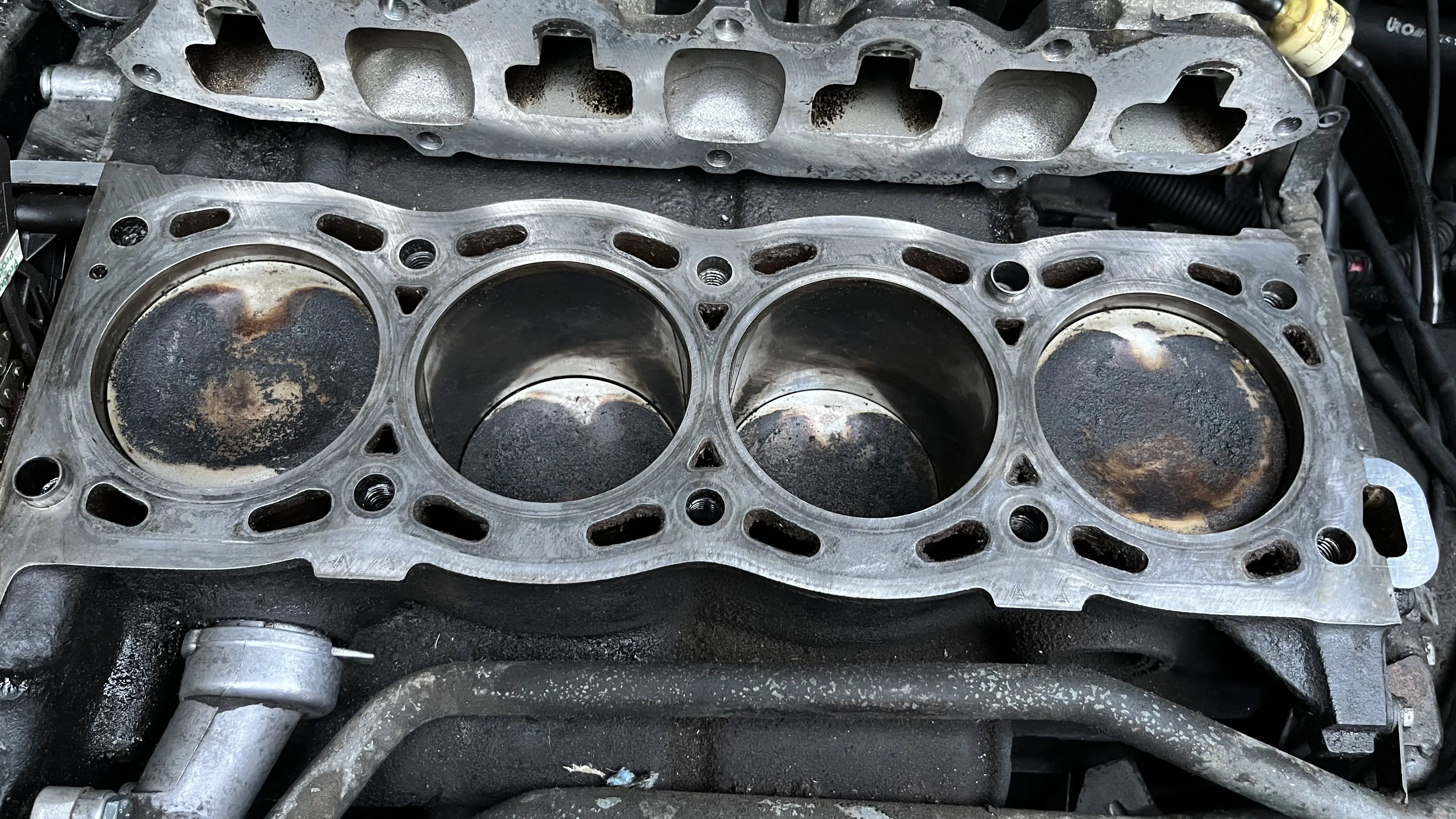 Engine bay detail — machined metal components